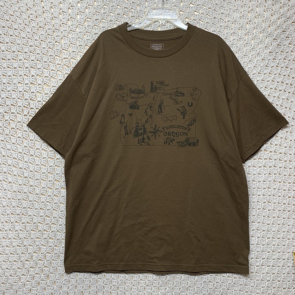 Pendleton T Shirt Mens Size XL Loose Fit Brown graphic Oregon Crew Neck‎